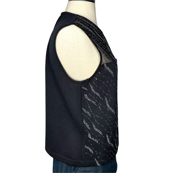 St John Santana Knit Sequin Sleeveless Blouse Black Silver NWT M $585 - Picture 5 of 15